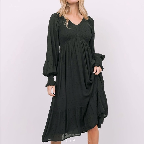 Baltic Born Dresses & Skirts - BALTIC BORN | Black Lainey Smocked Dotted Midi Dress | Size 1X